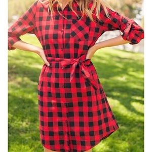 Red/black plaid shirtdress by Wanna B in size S